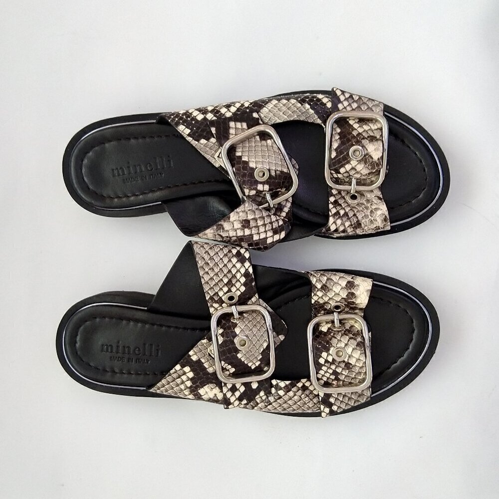 Minelli Leather Sandals Size 37 Animal Croc Italy Buckles
